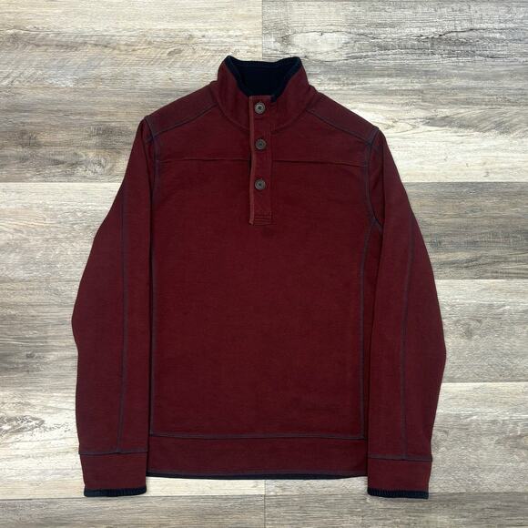 Carbon2Cobalt Red Blue Mens M 1/4 Button Mock Minimalist Casual Pullover Sweater - Picture 2 of 9